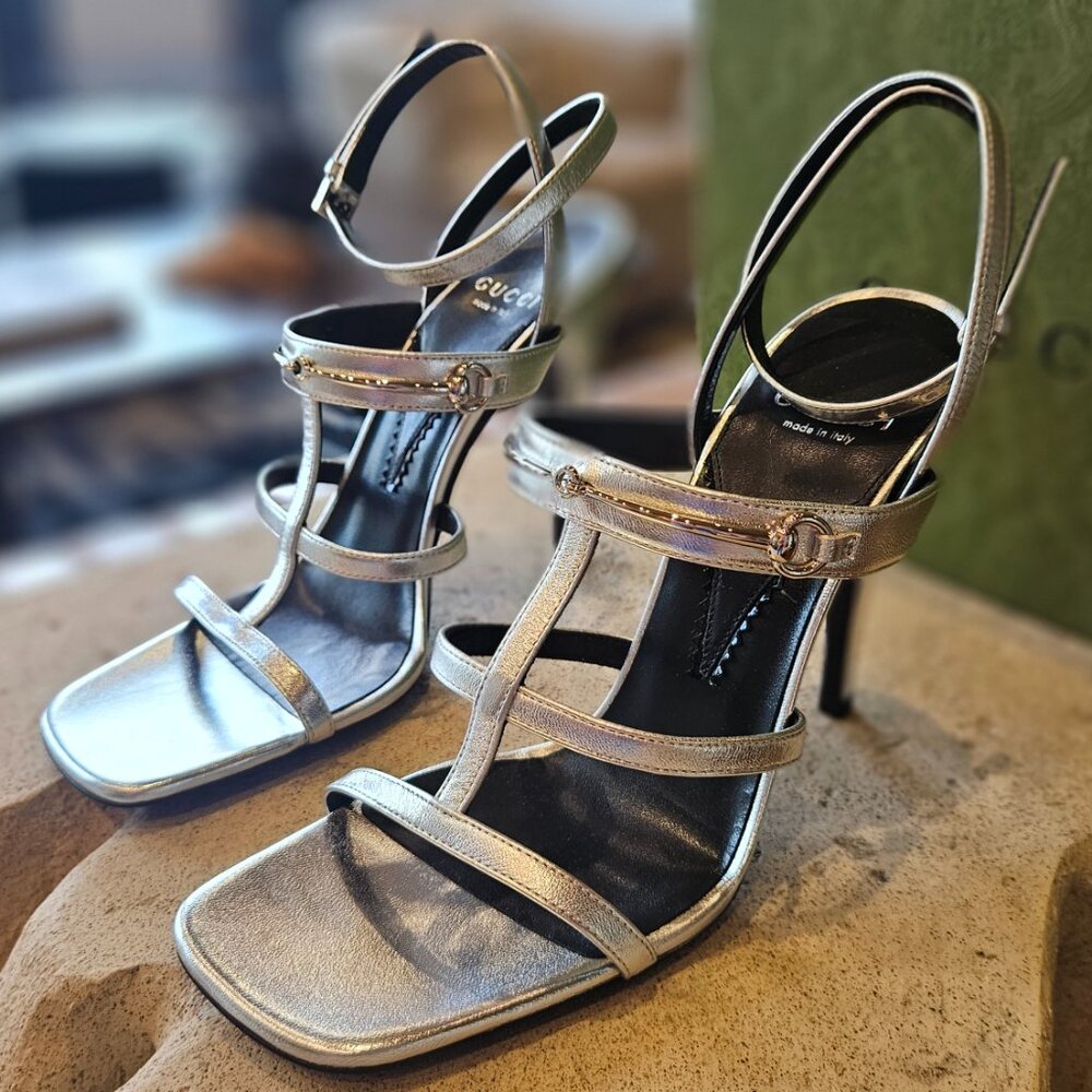 Gucci Metallic Leather Sandal 771563 B8B00 - 8106 Leather Size 38 New - Picture 5 of 8